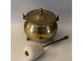 A Vintage Brass Cauldron With Dipper