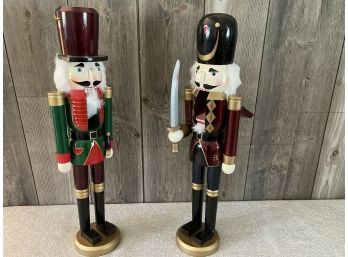Two 2 Foot Tall Nutcrackers - Both Need Their Shoe Glued Back