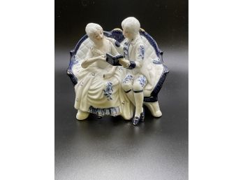 Porcelain Victorian Couple Figurine Reading On A Chair