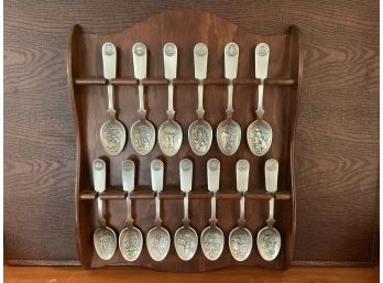 Beautiful Pewter State Spoons And Holder