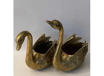 Pair Of Brass Swans