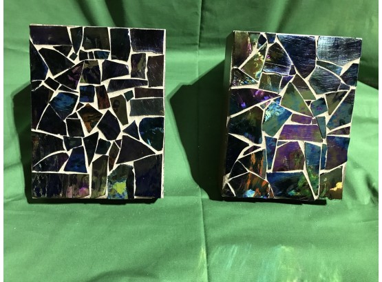 Iridescent Glass Mosaic Bookends