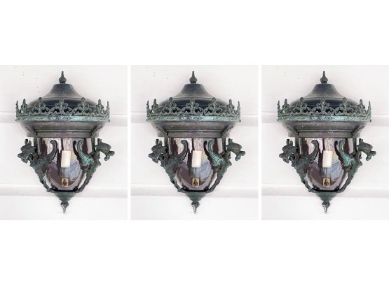 A Trio Of Medium Italian Export Cast Metal Wall Sconces By Forge Artisans (3 Of 4)