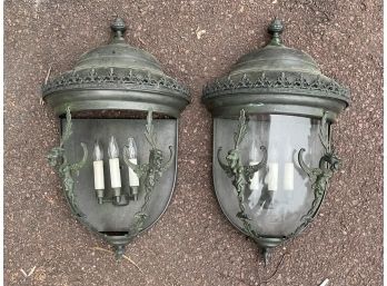 A Pair Of Large Italian Export Cast Metal Wall Sconces By Forge Artisans - AS IS