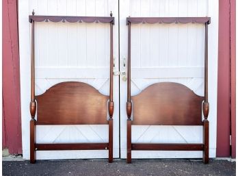 A Pair Of Twin Turned Mahogany Poster Headboards