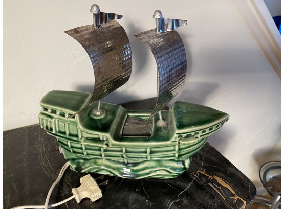 Green  Mid Century Modern Ship Light With Metal Sails