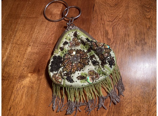 Lime Green Beaded And Sequined Purse