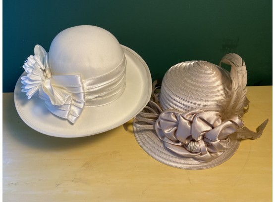 Satin & Feather Cloche By Touche/France And White Right Impression By Bill Horsmann Hat