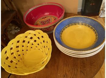 Espana Life Style Bowl, Set Furio Italian Home Bowls From Italy , Ceramic Basketweave Bread Basket
