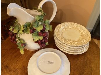 Eva Gordon Signed Raised Grape Pitcher And Plates Made In Italy For Horchow