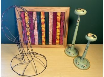 2 Handpainted Hat Holders And Flower Petal Tray & More