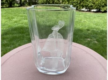 Vase With Etched Fancy Lady With Birds