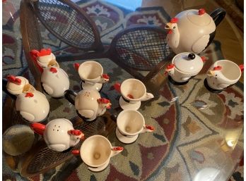 Rooster Collection Including Cog Rouge Teapot And Creamer & Sugar