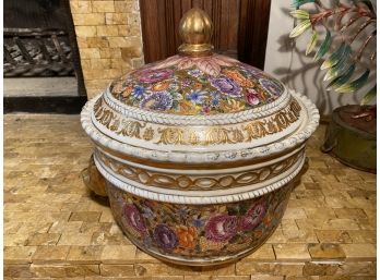 Beautifully Painted  Large Asian Lidded Bowl From Oriental Accents