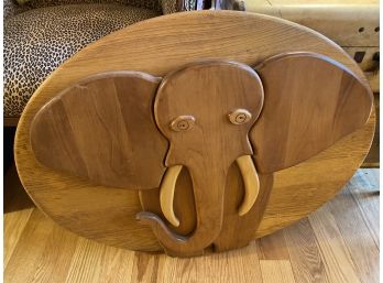 Solid Wood 3-D Elephant Head With Tusks Wall Hanging