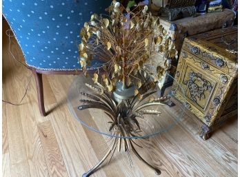 Glass Top Gold Table With Gold Leaf Tree