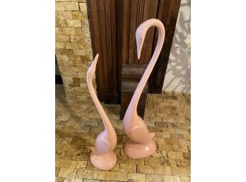 Pair Of Pink Ceramic Herons