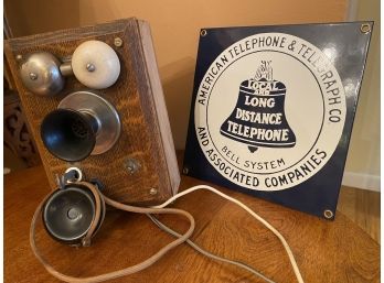 Antique Phone Intercom With Metal Plate From American Telephone & Telegraph Co.