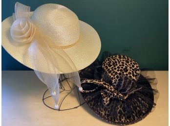 Vintage Velvet Leopard Hat And Yellow Straw Hat