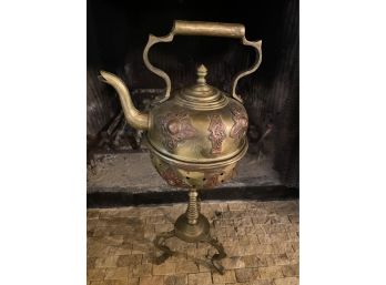 Copper And Brass Kettle With Heating Unit And Stand