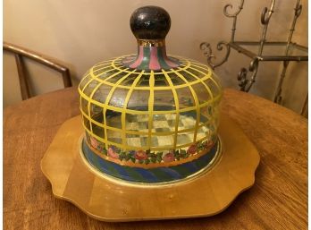 Mckenzie-Childs Cookie Plate With Handpainted Glass Dome