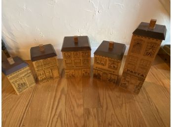 5 Piece Wood Vintage Wood Canister Set 1978