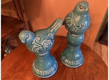 Pair Teal Colored Ceramic Birds