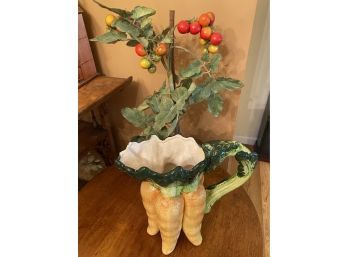 Artificial Tomato Plant And Ceramic Carrot Pitcher