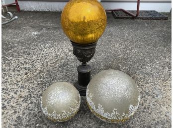Crackled Gold Ball On Heavy Metal Pillar And 2 Sullivan Gift Battery Operated Lights
