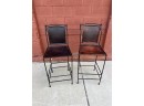 Fabulous Iron Stools With Distressed Leather Seats - A Pair