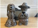 Pair Of Woven Metal Sculptures Of Boy And Girl & Embossed Metal Mailbox