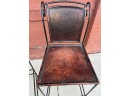 Fabulous Iron Stools With Distressed Leather Seats - A Pair