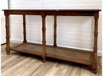 Glass Top Console With Caned Lower Shelf