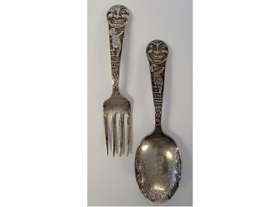 Children's Sterling Silver Fork And Spoon Set ( Man In The Mon)