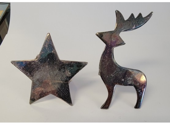 Napkin Rings (2) Star And Deer (NO MARKED NOT STAMPED SILVER PLATE?)