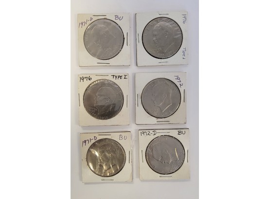 6 Eisenhower Dollar Coins 1972 D, 1972,1976,1971 D, 1976,1971 D