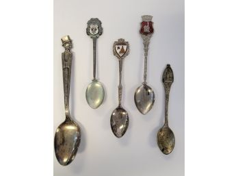5 Spoons Charlie McCarthy,  One With Eagle, Stockholm Sweden Spoon, Red Top Spoon, Kyoto Japan Spoon