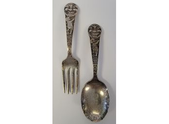 Children's Sterling Silver Fork And Spoon Set ( Man In The Mon)