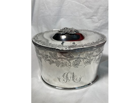 American, Circa 1875, Marked Pure Coin 11.8 Oz Sterling Silver Oval Tea Caddy, Bigelow Brothers And Kennard