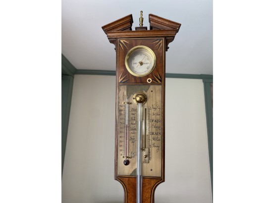 Antique Victoria Inlaid Mahogany Stick Barometer 1800s Late 19century Star Spandrels Etched Brass Face 42in