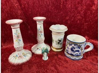 Portuguese Collection Vase Hand Painted Candle Stick Holder Cup And Love Birds