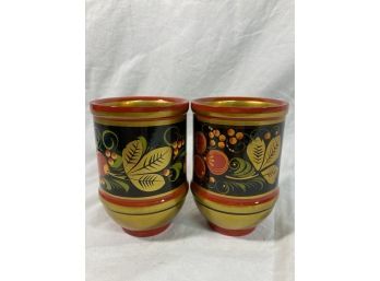 Two Russian Folk Lacquerware 4 Inches Tall