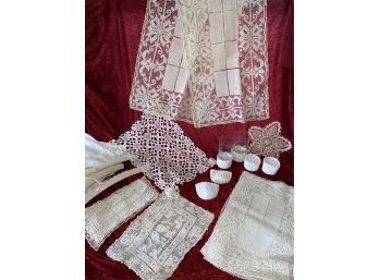 Vintage Hand-crocheted Antimacassars, Placemats, Doilies, Coasters, Clothes Hangers And A Table Cloth*