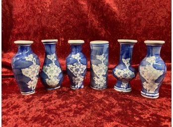 Six Blue And White Bud Vases 4in