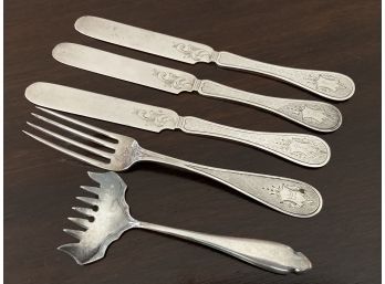 JS And Co A Fork, 3 Butterknives And A Sardine Fork By Rogers A1 1881