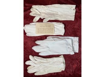 Ladies White Gloves (small), Four Pairs And Embroidered Linen 12x12'