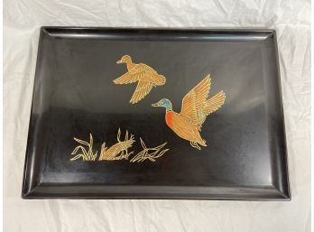 Couroc Serving Tray Hand Inlaid Wood Metal And Shell 18x12.5in
