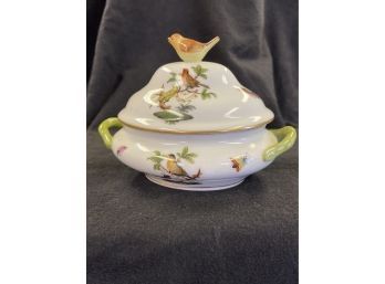 Herend Hungary Hand Painted Miniature Covered Tureen W Bird Finial 5.5x3.5x4in