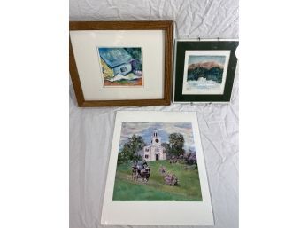 Inspired Berkshires By Debbie Detwiller Smith Signed Church On The Hill Oil Pastel Giclee