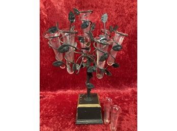 Metal Tree With Glass Bud Vases 12in Tall